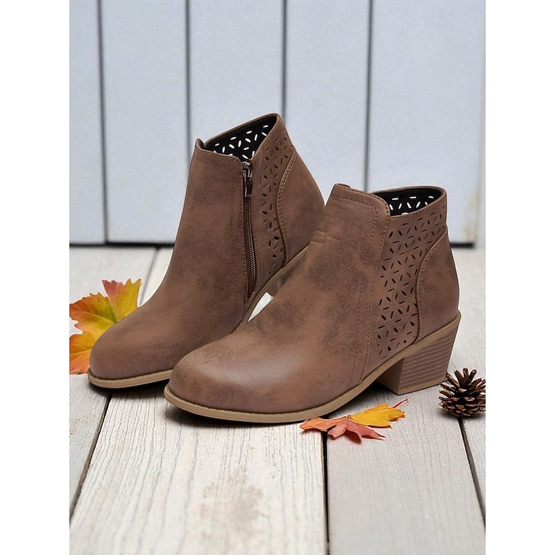 Adrienne | Ankle Boots with Cutout Design and Block Heels
