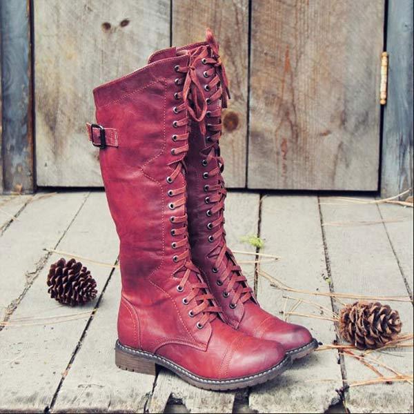Orthopedic Insole Knee-High Lace-Up Boots