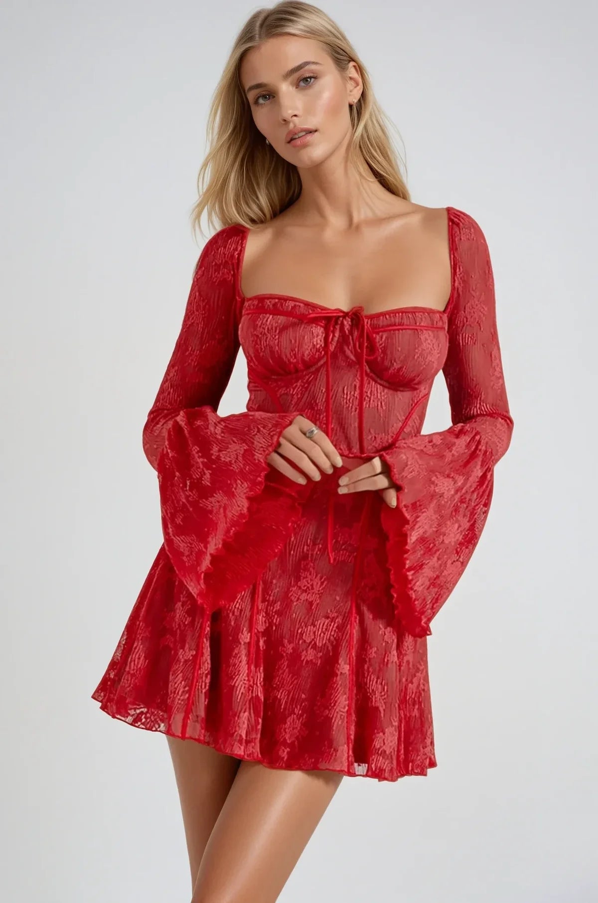 Jurk Dames Kant Illusie Romantisch Lange Mouwen Formeel