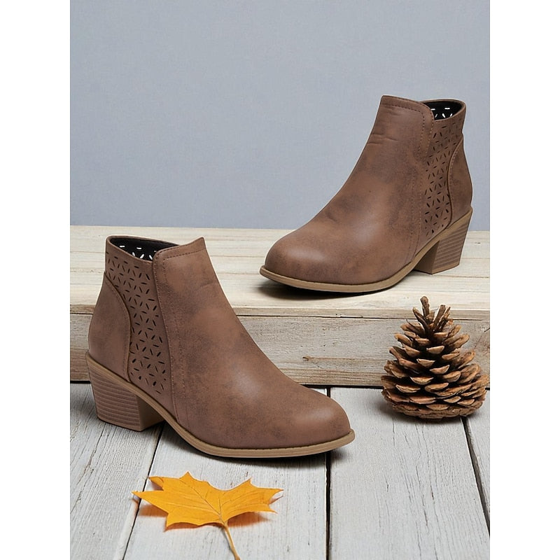 Adrienne | Ankle Boots with Cutout Design and Block Heels