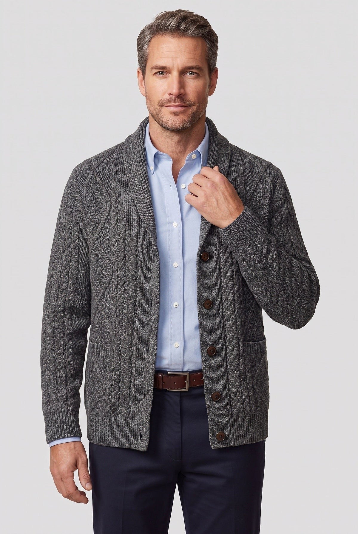 Men's Cable Knit Cardigan with Button Front