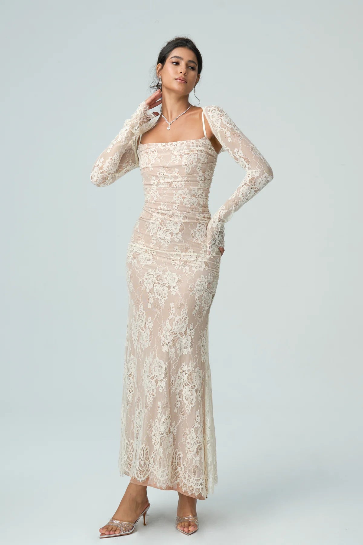 Kantjurk Dames Met Lange Mouwen Elegante Avondjurk