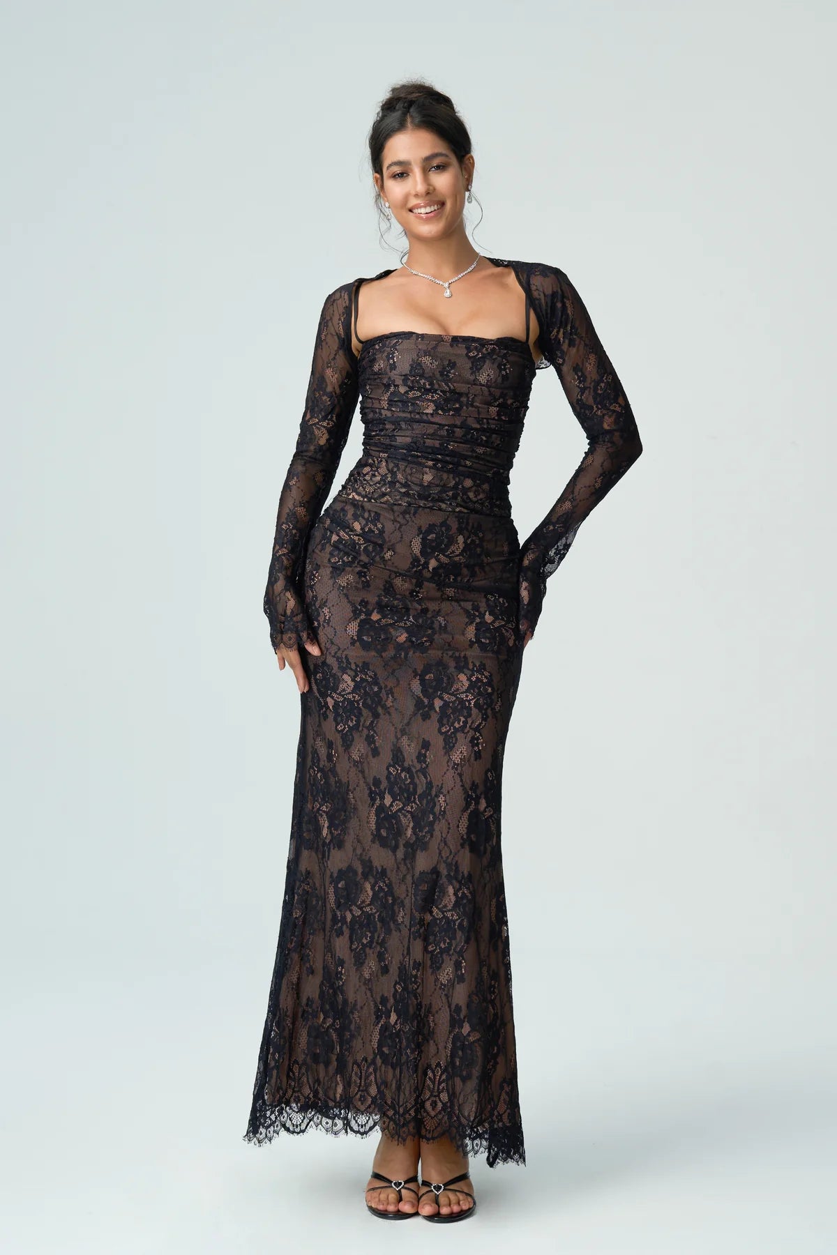 Kantjurk Dames Met Lange Mouwen Elegante Avondjurk