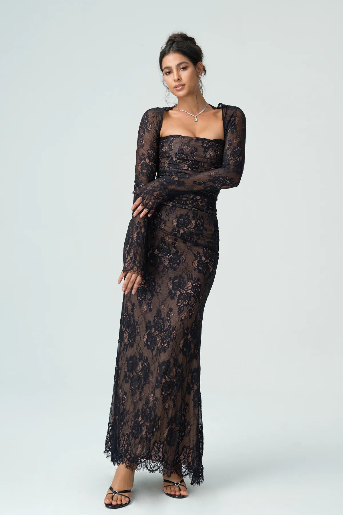 Kantjurk Dames Met Lange Mouwen Elegante Avondjurk