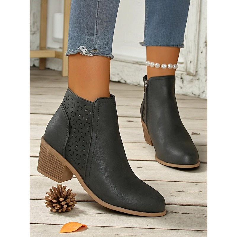 Adrienne | Ankle Boots with Cutout Design and Block Heels