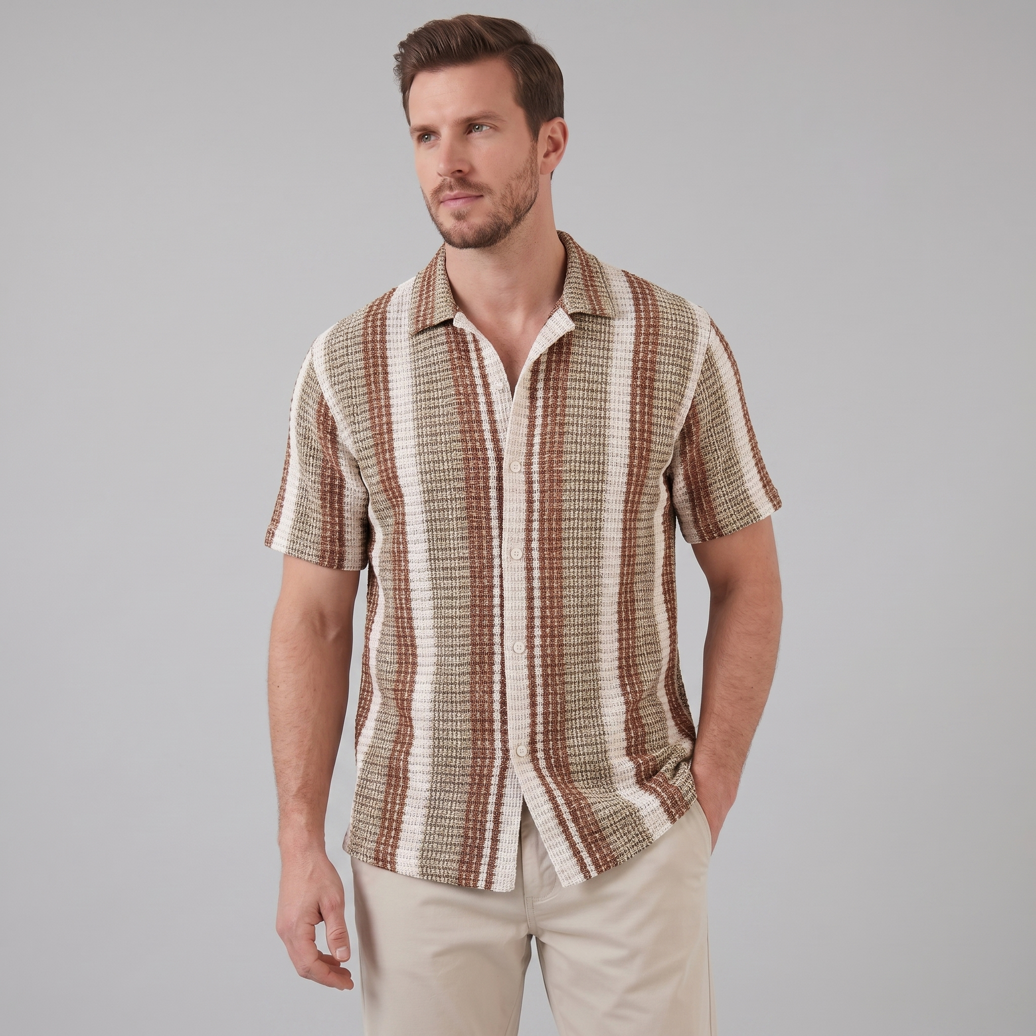 Short Sleeve Striped Shirt for Men Casual Summer