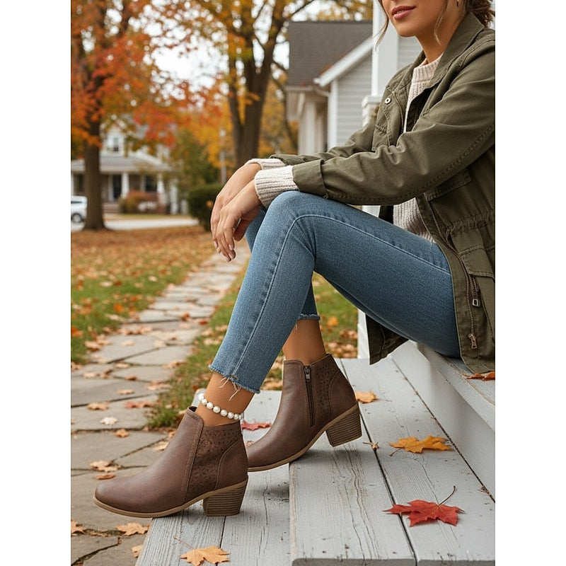 Adrienne | Ankle Boots with Cutout Design and Block Heels