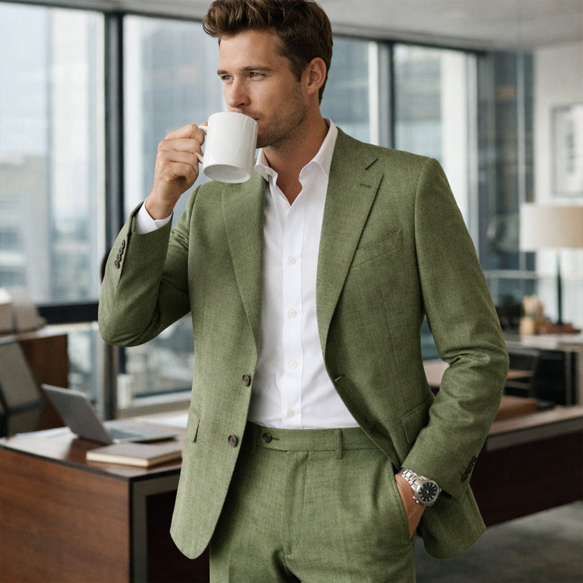 The Willowhill Men’s Timeless Linen Wedding Suit – 2 Piece Single Breasted Set