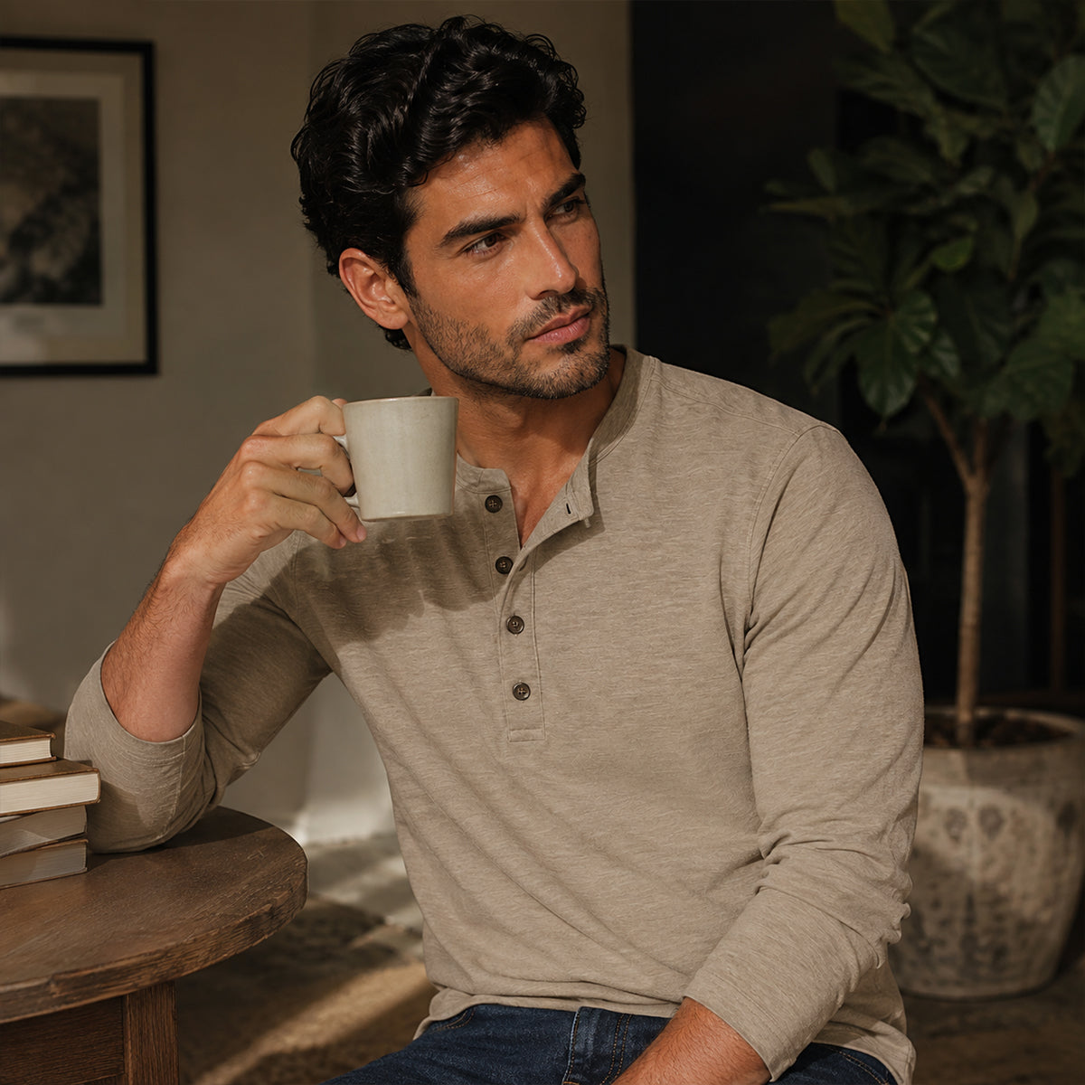 The Brisbane Men's Slim Fit Button Neck Cotton Shirt