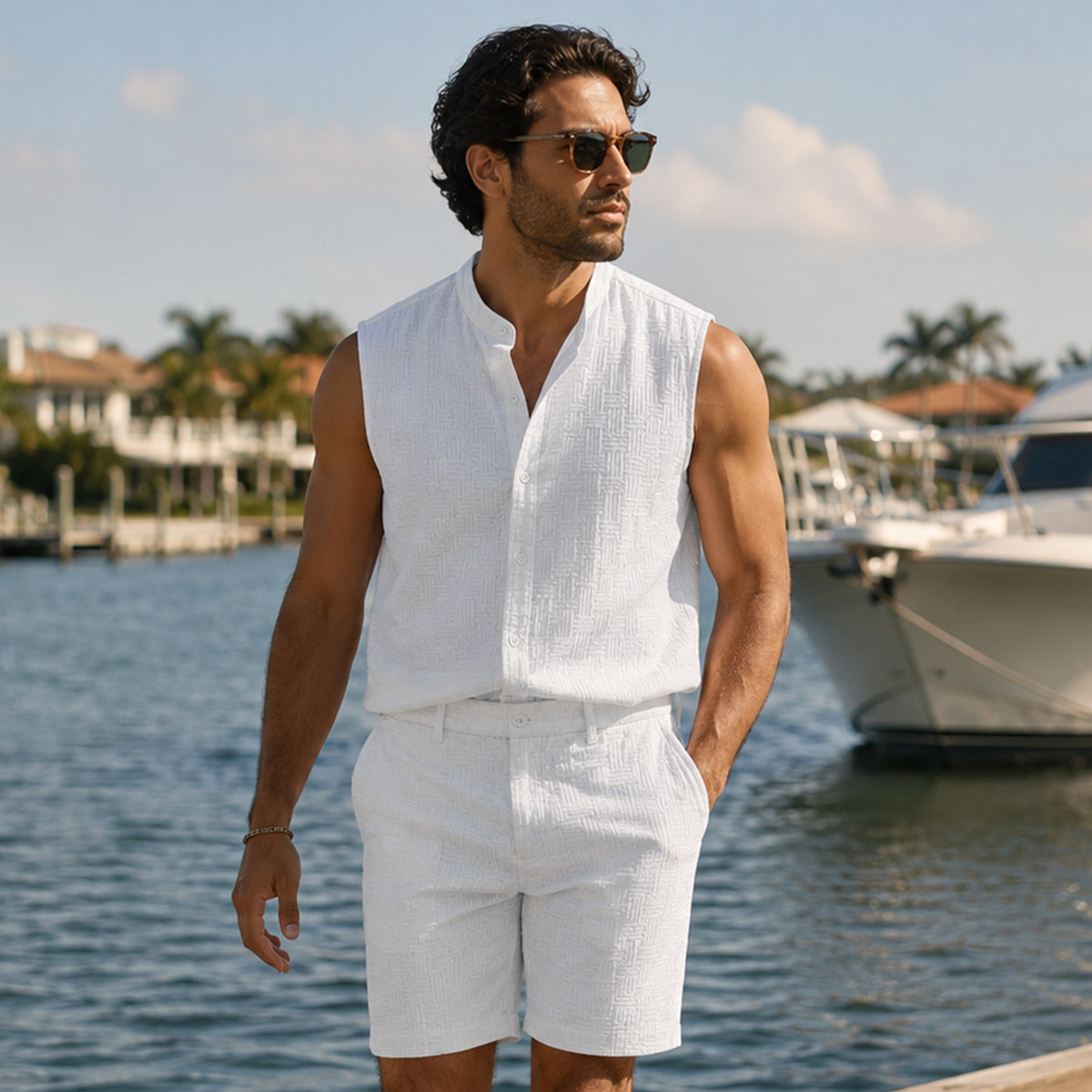 The Ironbridge Men’s Summer Sleeveless Button-Up Shirt & Shorts Set
