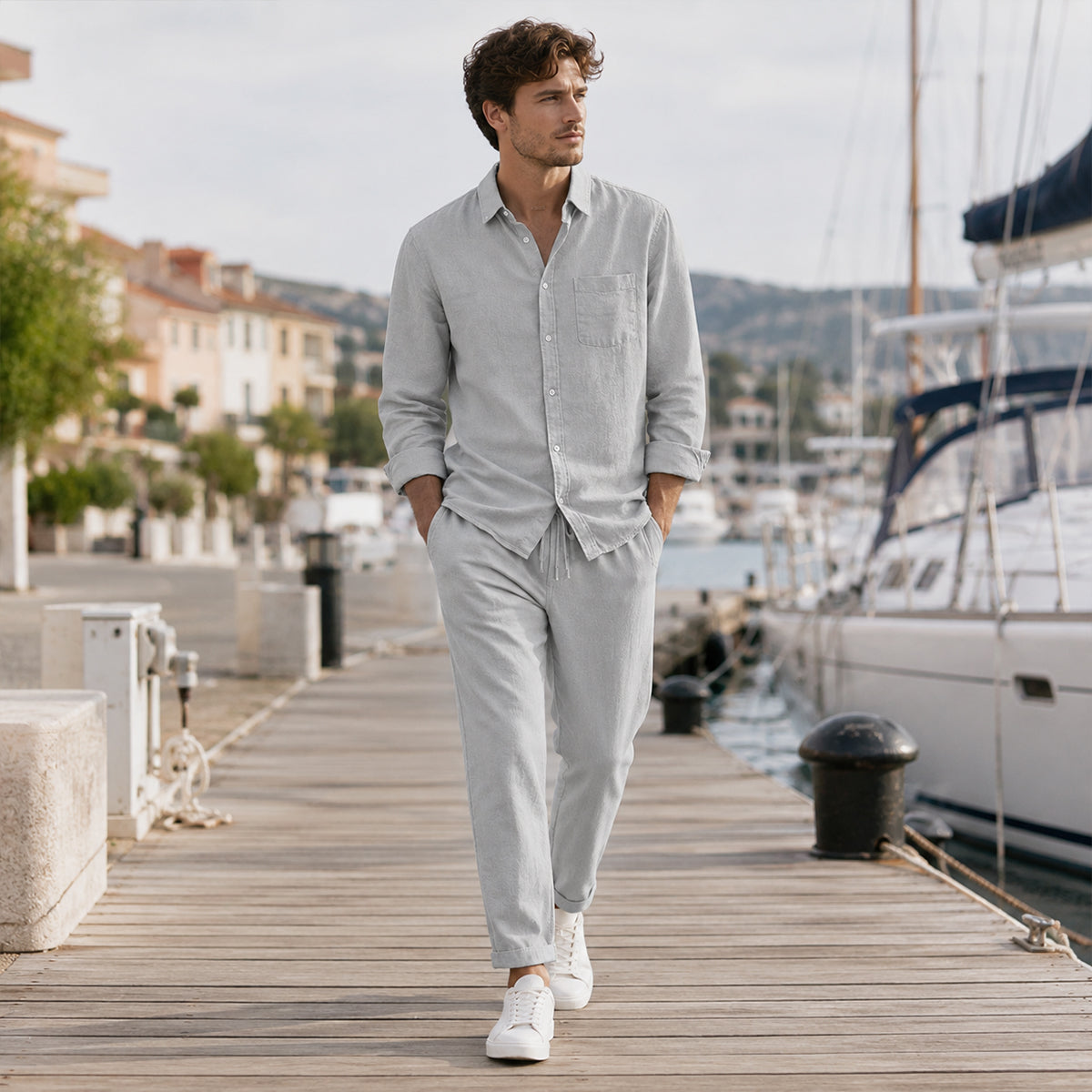 The Monferrato Men’s Linen Shirt and Trousers Set – Casual Two Piece Outfit
