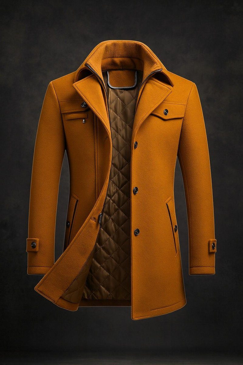 Men's Padded Long Winter Coat with Double Collar