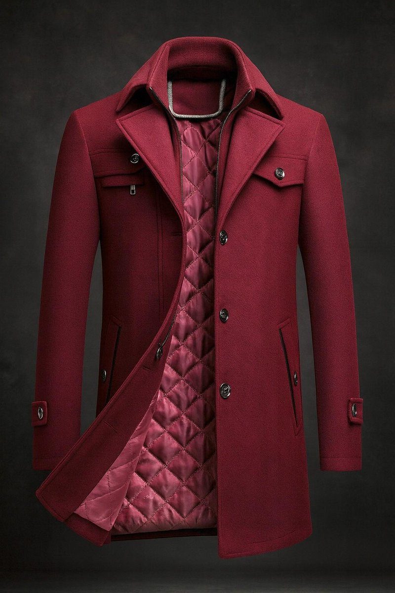 Men's Padded Long Winter Coat with Double Collar