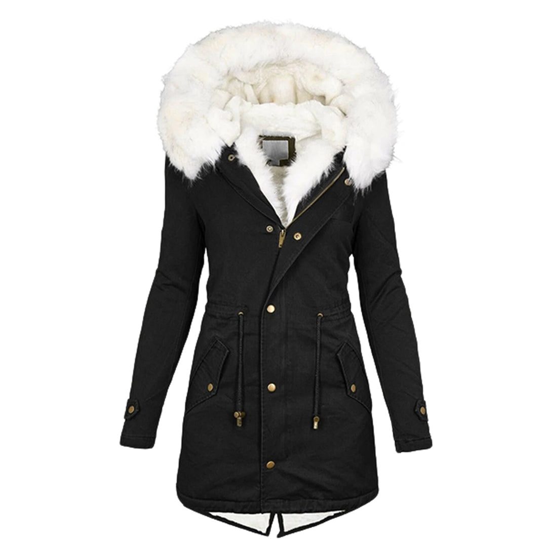 Women's Long Coat with Faux Fur Collar