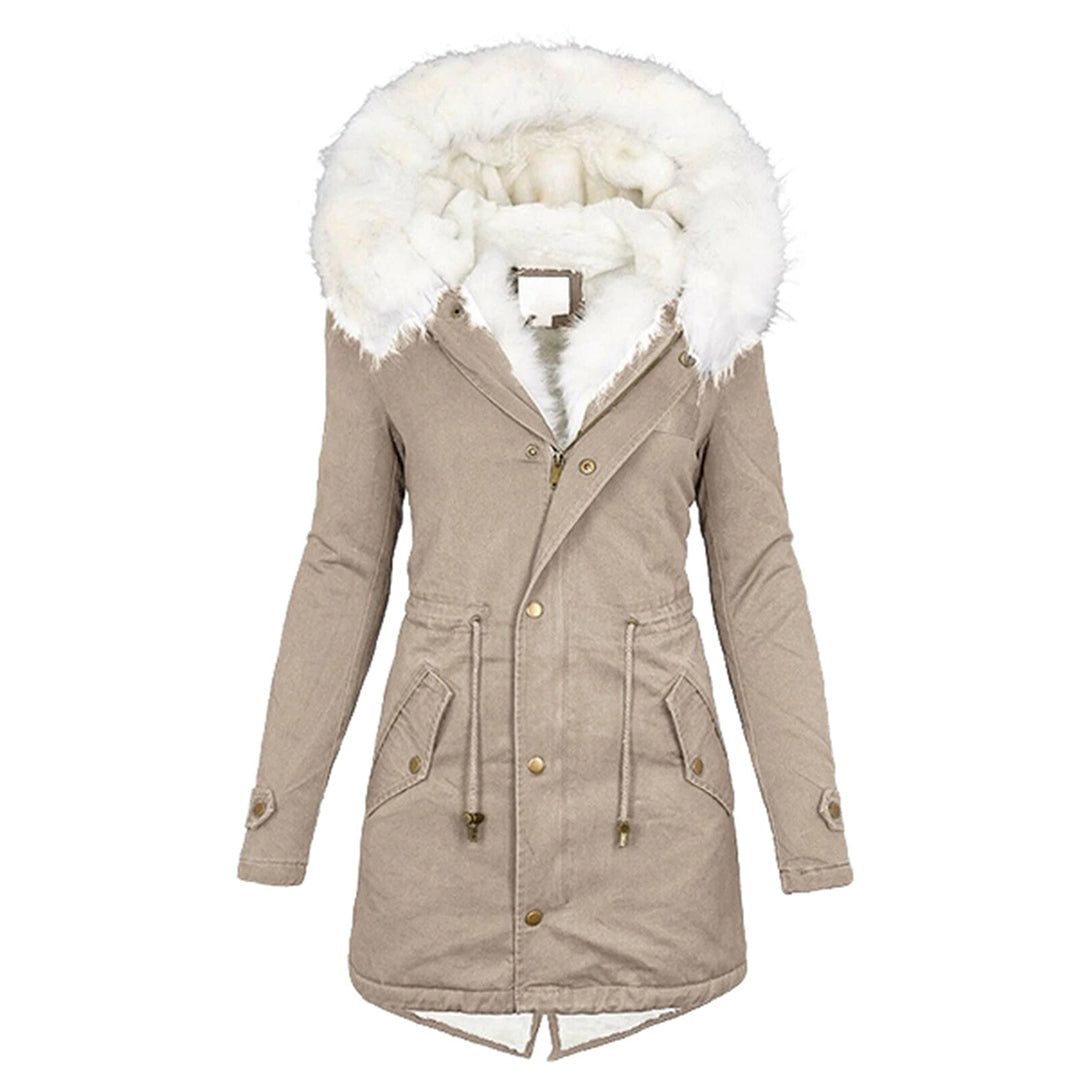 Women's Long Coat with Faux Fur Collar