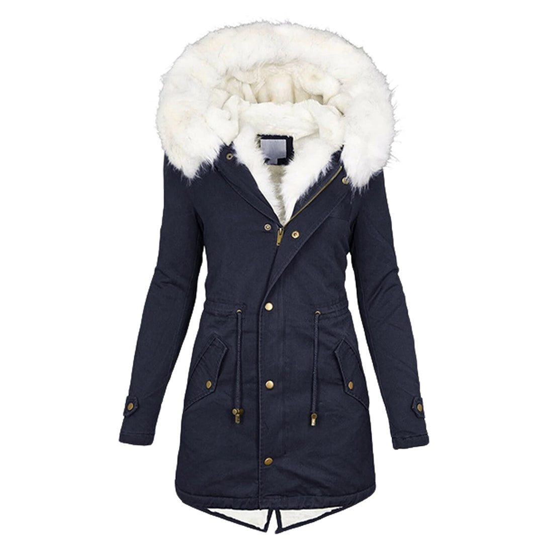 Women's Long Coat with Faux Fur Collar
