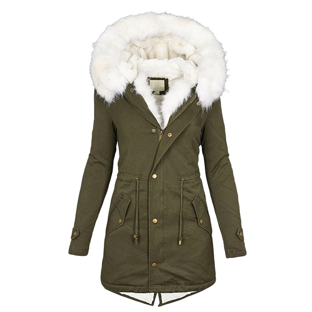 Women's Long Coat with Faux Fur Collar
