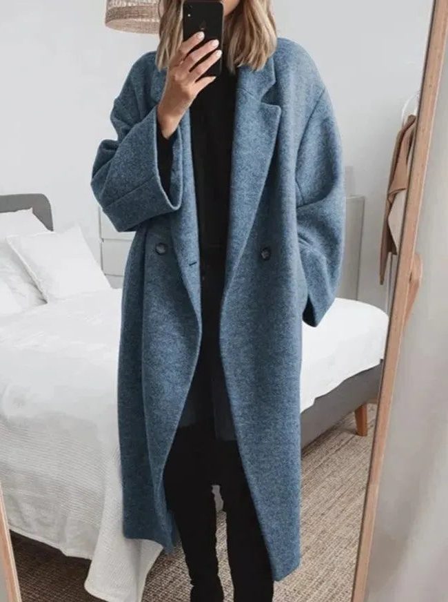 Womens Long Wool Lapel Collar Coat