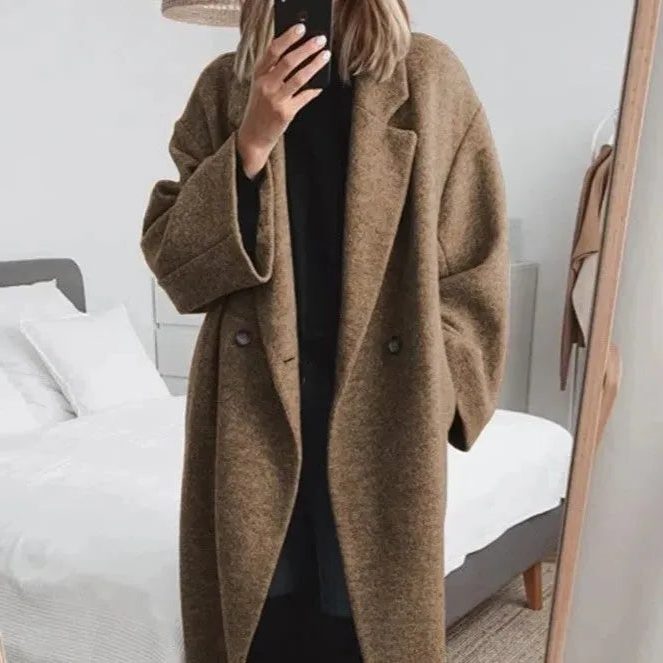 Womens Long Wool Lapel Collar Coat