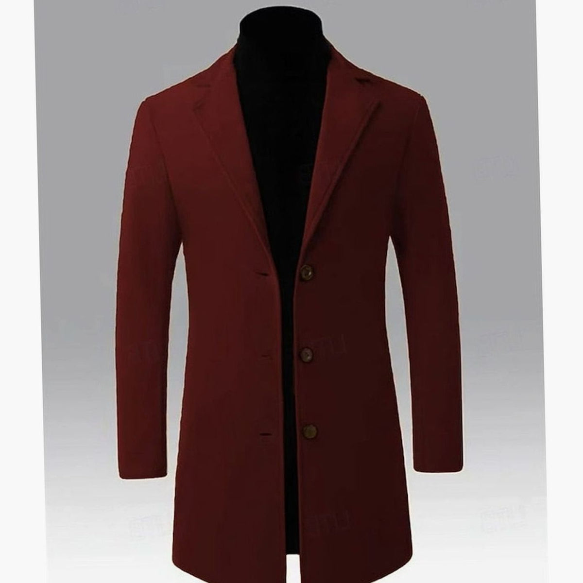 Men's Long Wool Winter Coat with Single Button Row
