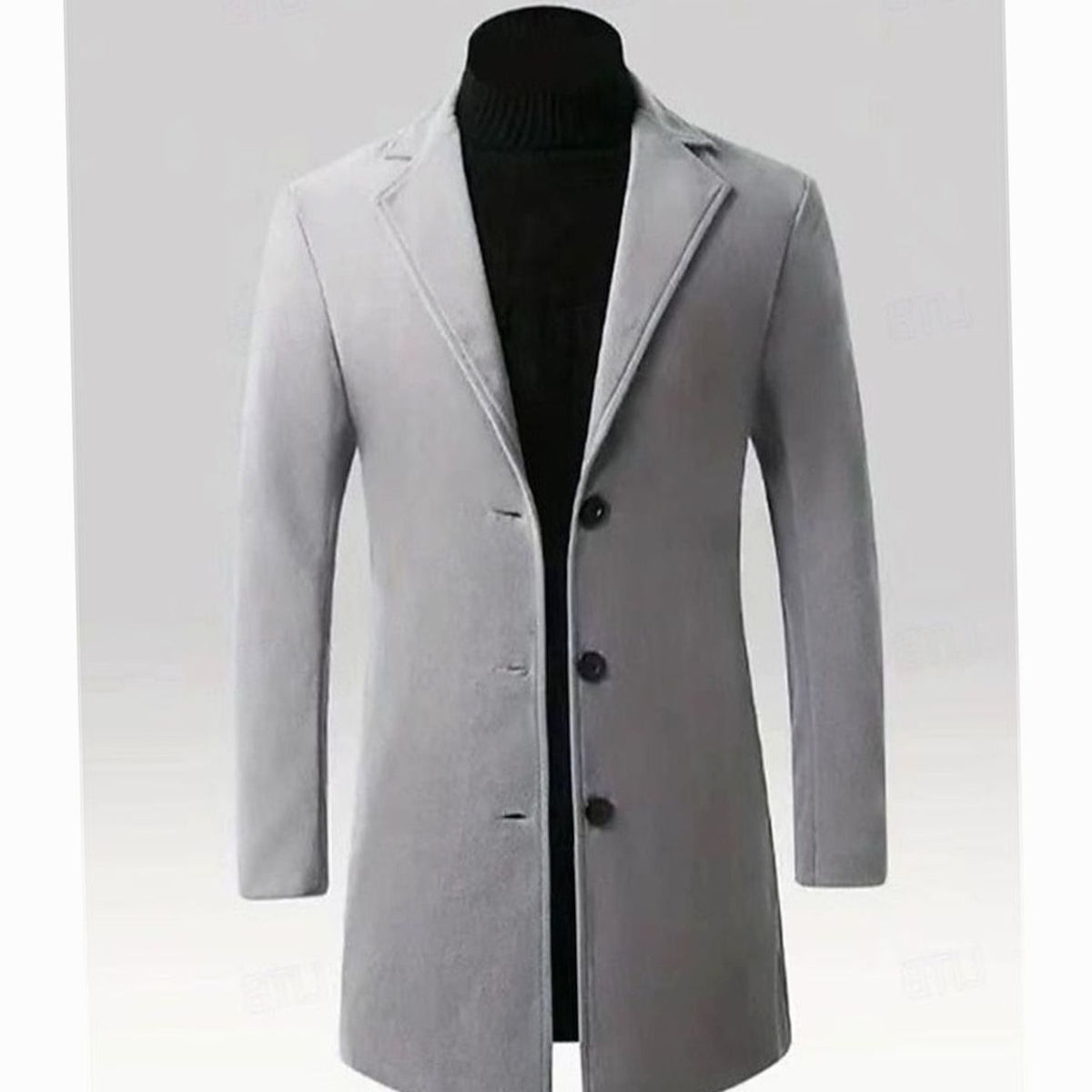 Men's Long Wool Winter Coat with Single Button Row