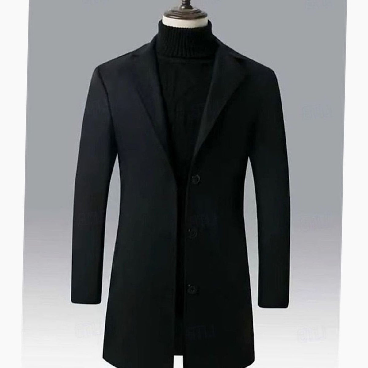 Men's Long Wool Winter Coat with Single Button Row