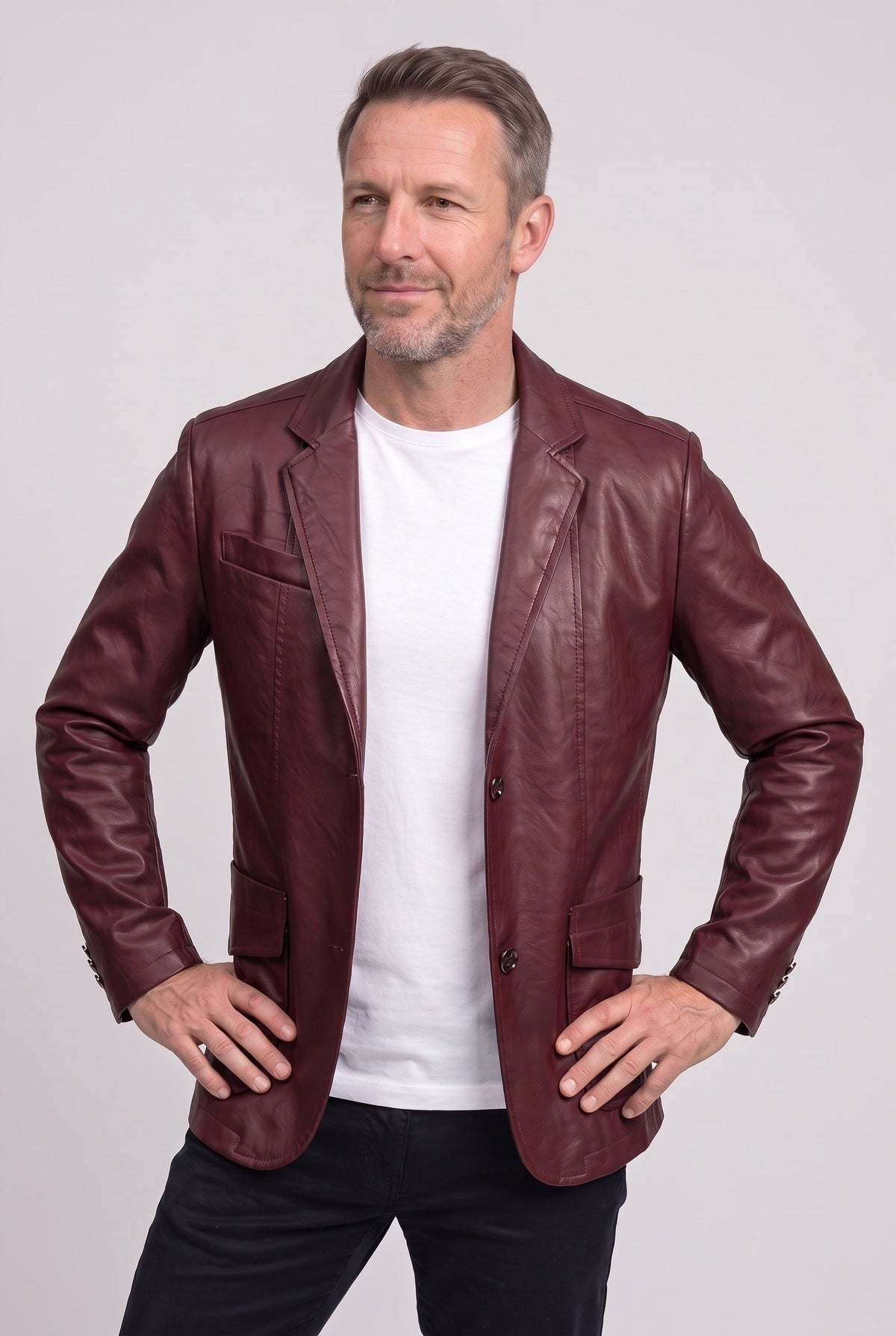 Men's Notched Lapel Leather Blazer