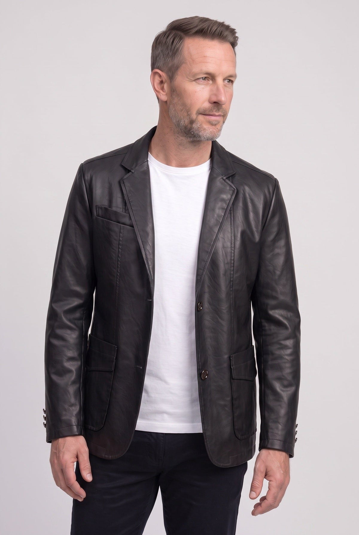 Men's Notched Lapel Leather Blazer