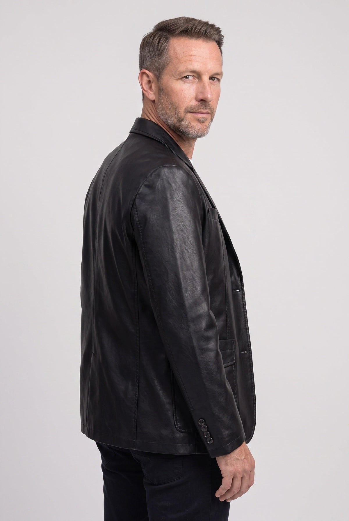 Men's Notched Lapel Leather Blazer
