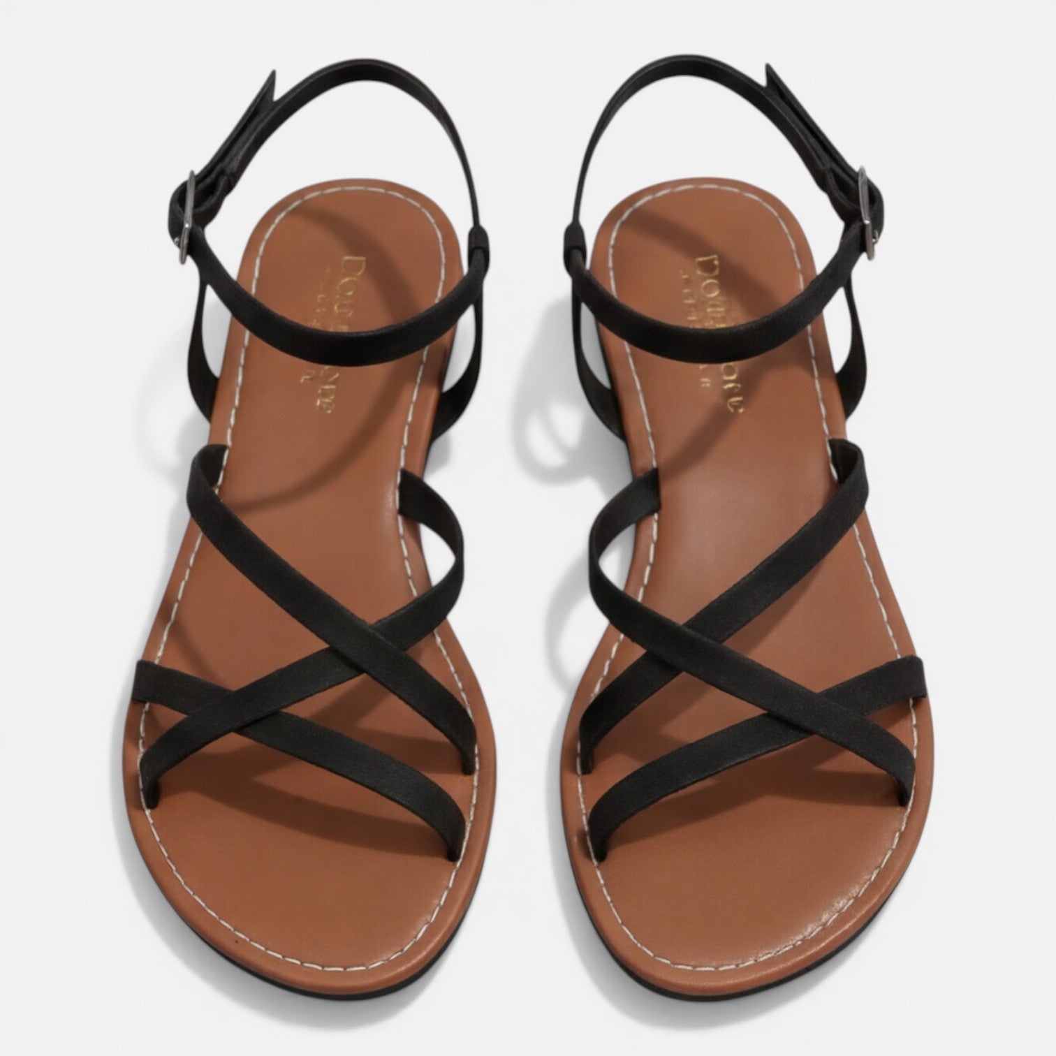 Leather Sandals for Women Flat with Ankle Strap Casual