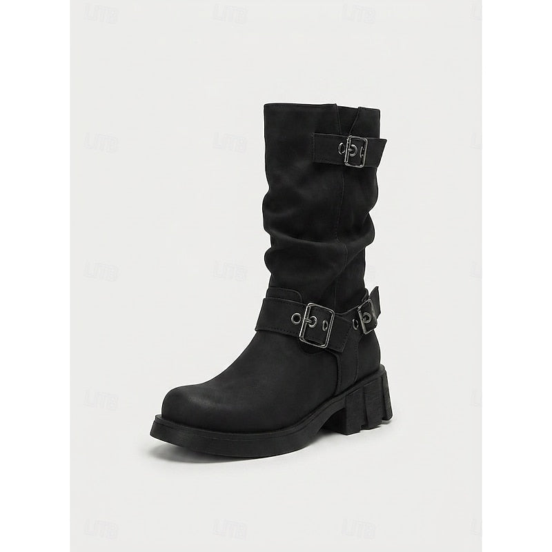 Ramona | Retro Buckle Biker Boots