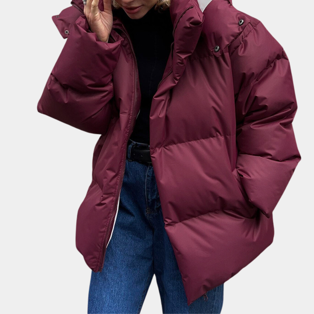 Women's Hooded Padded Winter Jacket with Zipper