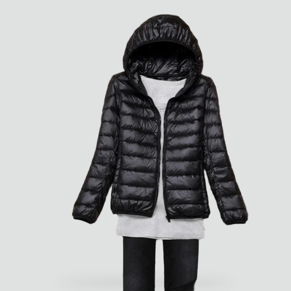 Lightweight Down Jacket for Women with Hood and Sporty Style