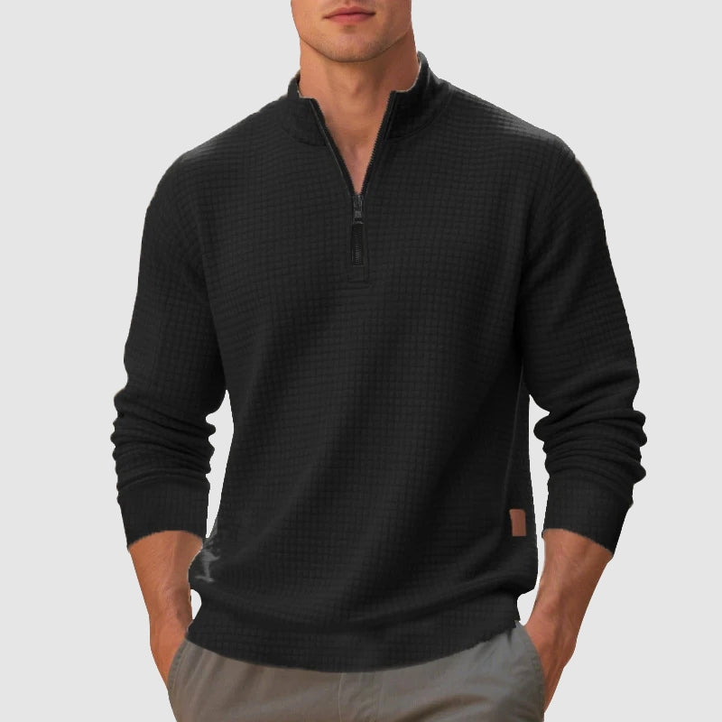 Light Waffle Sweater with Half-Zip and Mock Neck for Men