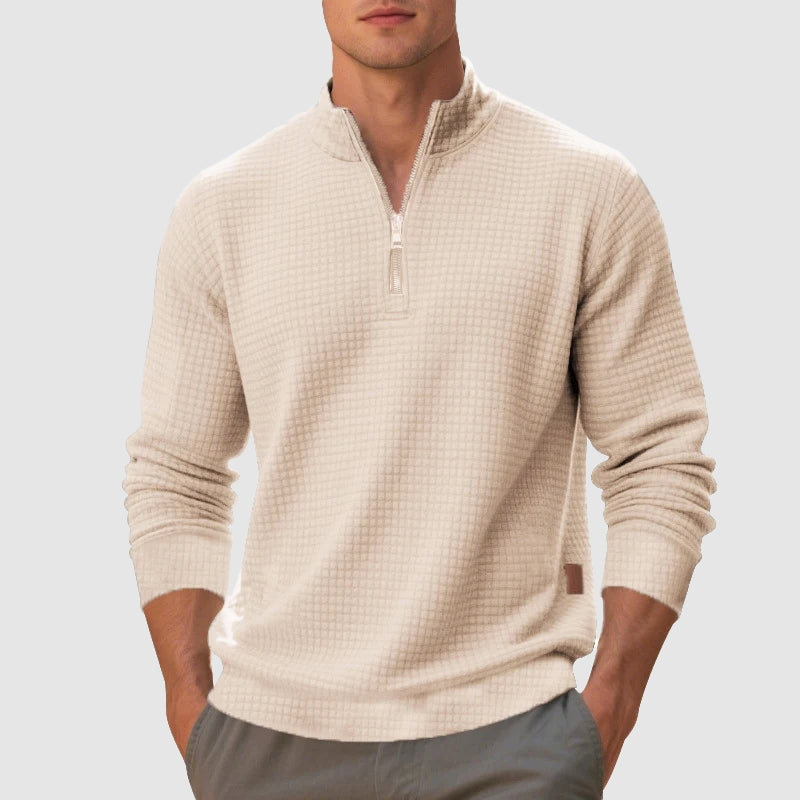 Light Waffle Sweater with Half-Zip and Mock Neck for Men