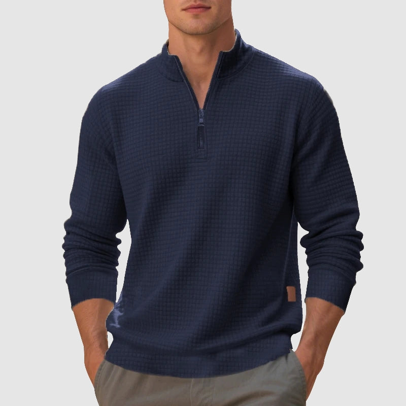 Light Waffle Sweater with Half-Zip and Mock Neck for Men