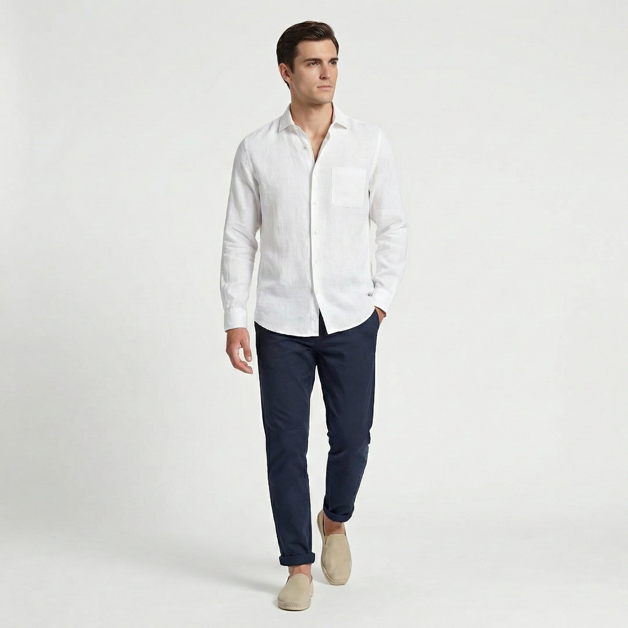 Linen Shirt for Men Long Sleeves Casual