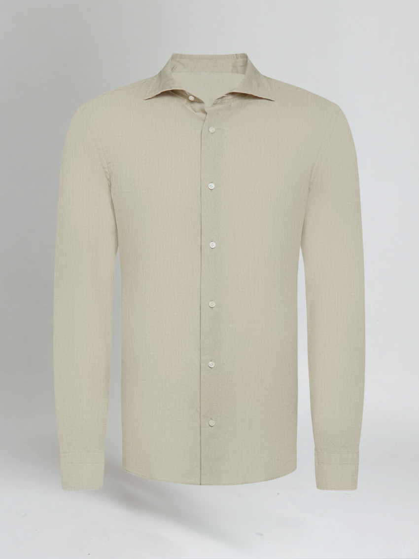 Linen Shirt Men Long Sleeves Slim Fit Casual