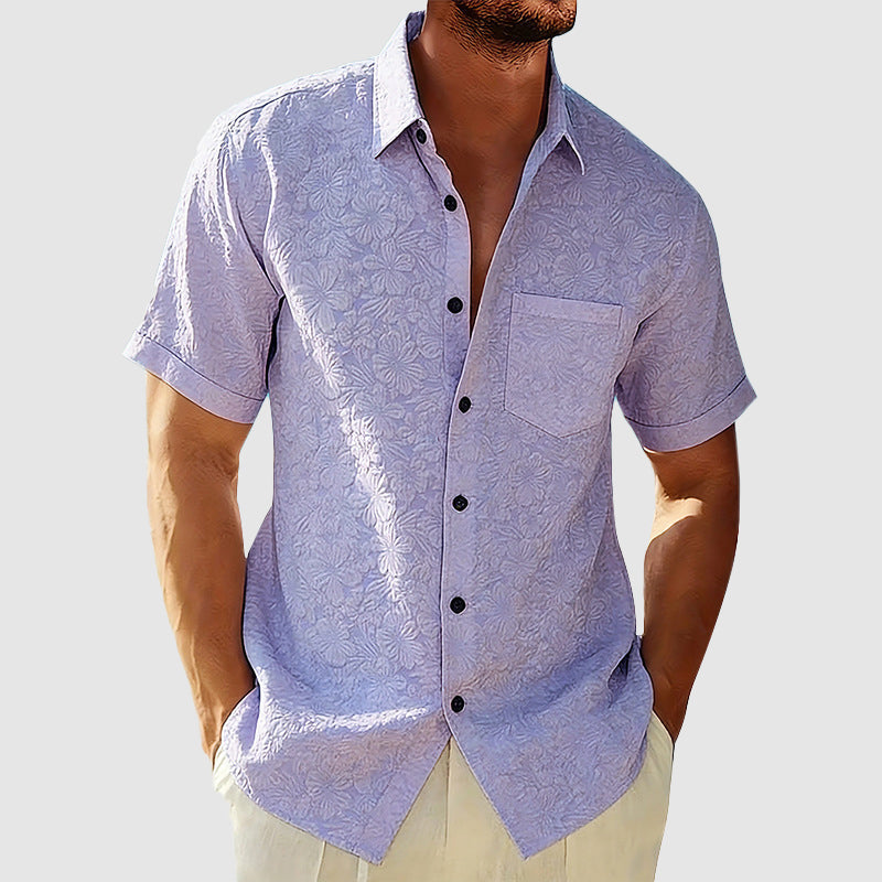 Linen Shirt Men Regular Fit Short Sleeves Chest Pocket Casual