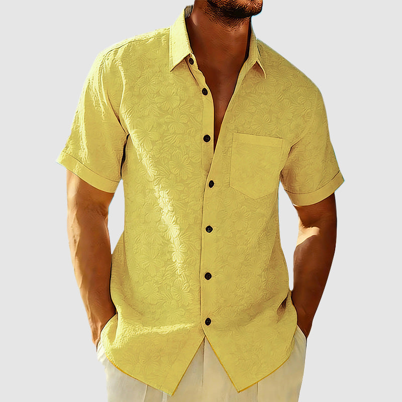 Linen Shirt Men Regular Fit Short Sleeves Chest Pocket Casual