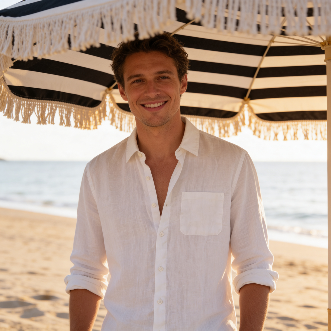Linen Shirt Men Long Sleeves Casual Summer