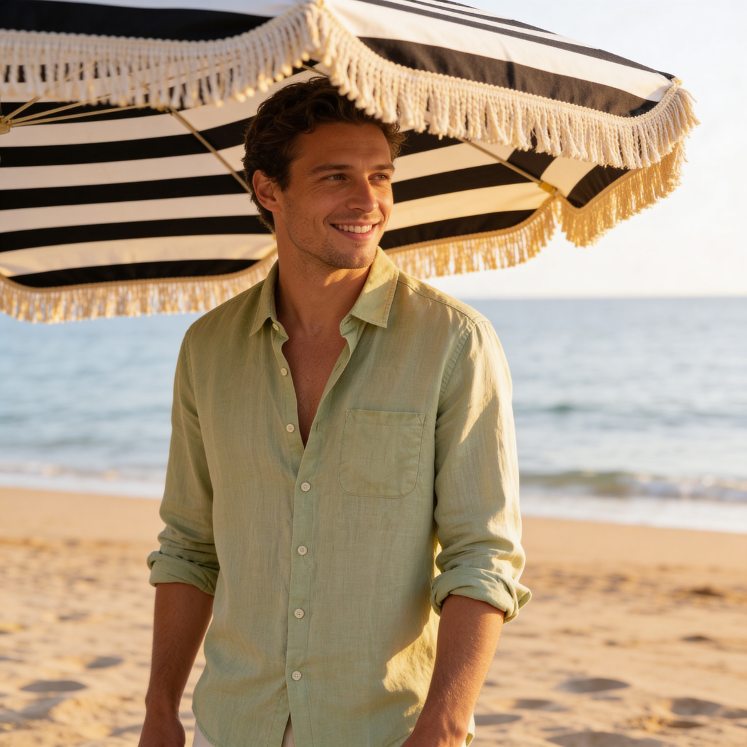 Linen Shirt Men Long Sleeves Casual Summer
