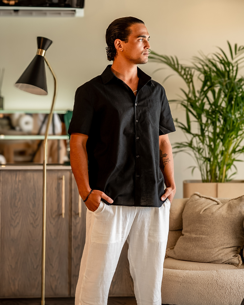 Linen Short Sleeve Shirt for Men Summer Casual