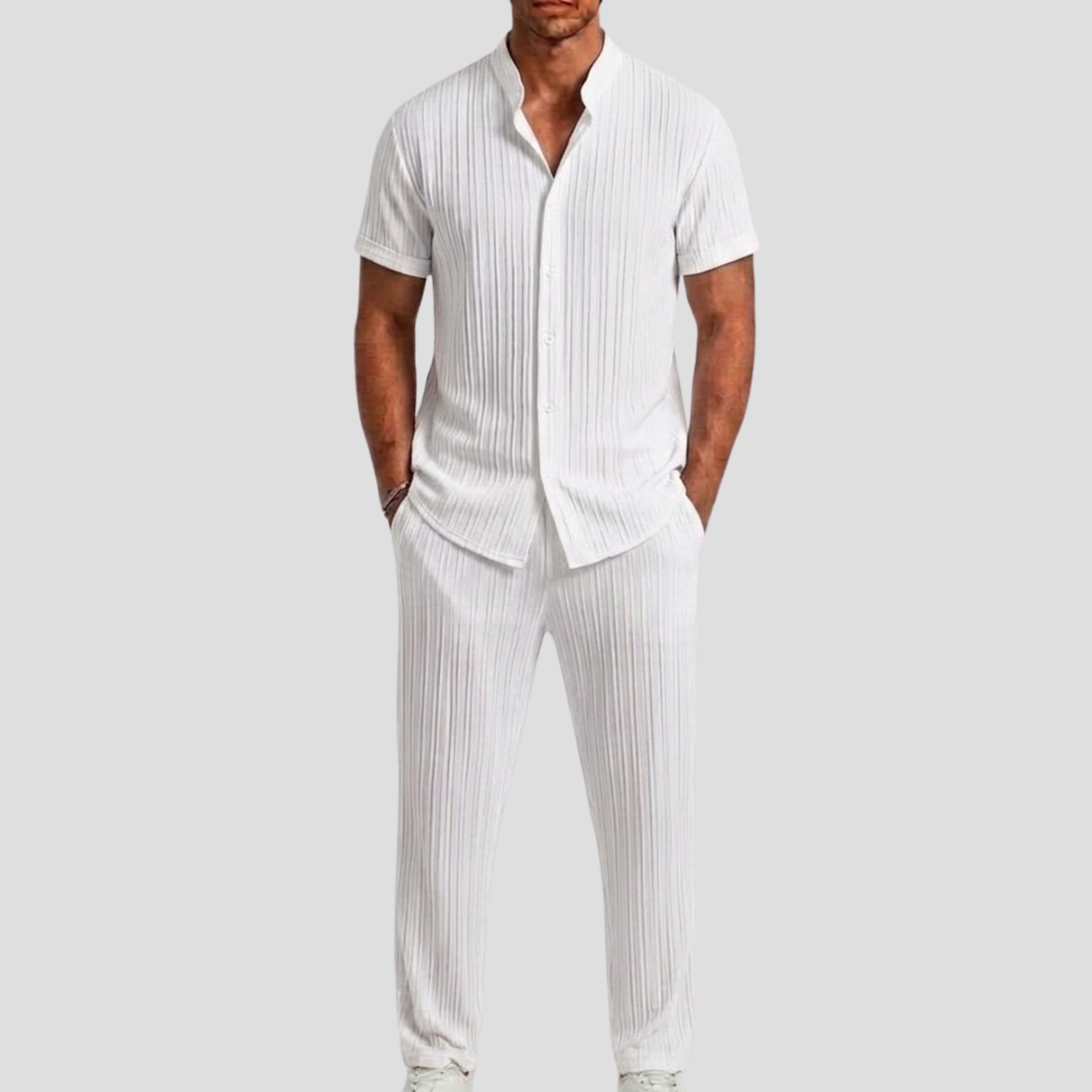 Men's Set with Striped Shirt and Straight Trousers