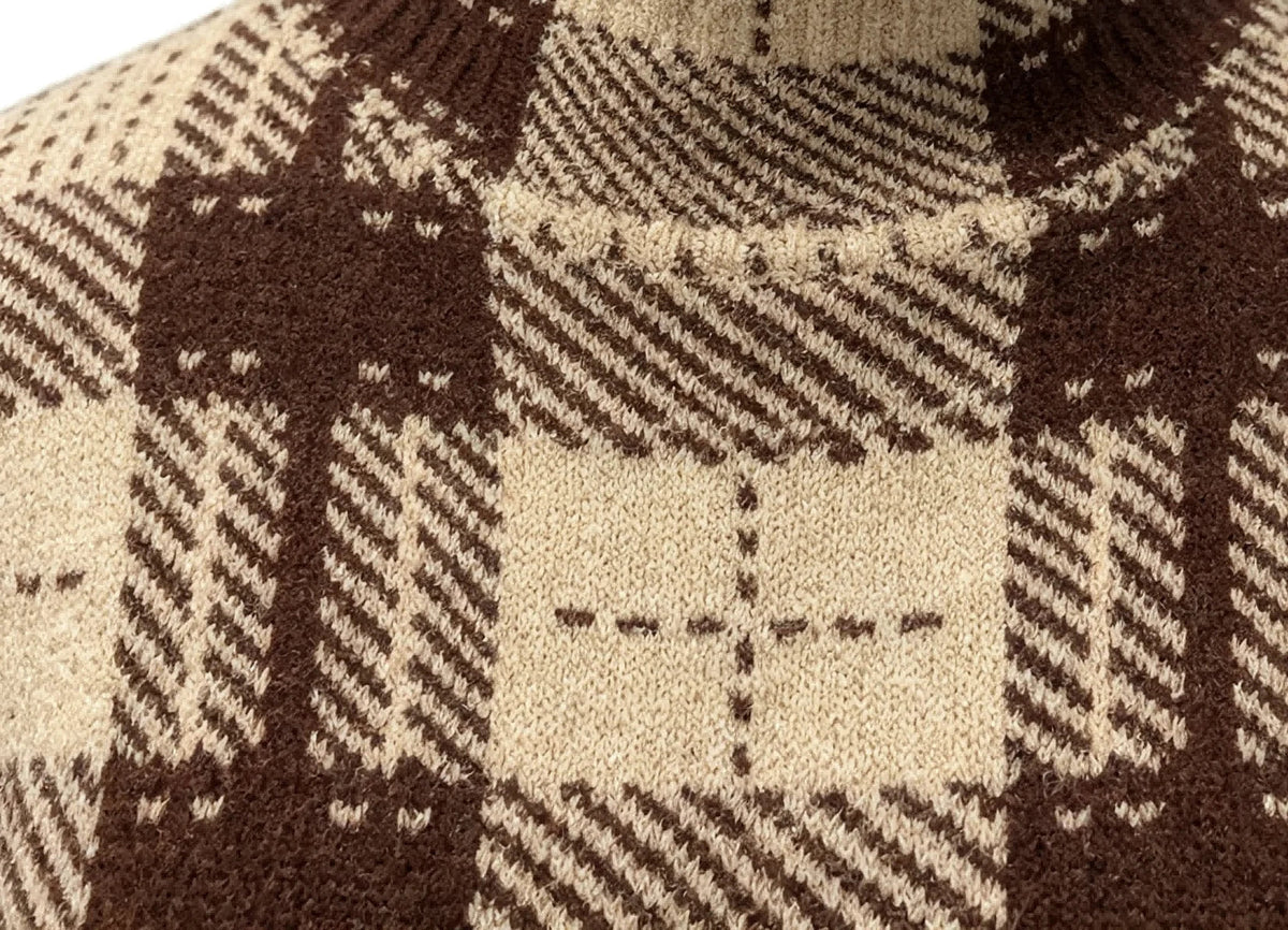 Women's Plaid Knit Top with Mock Neckline