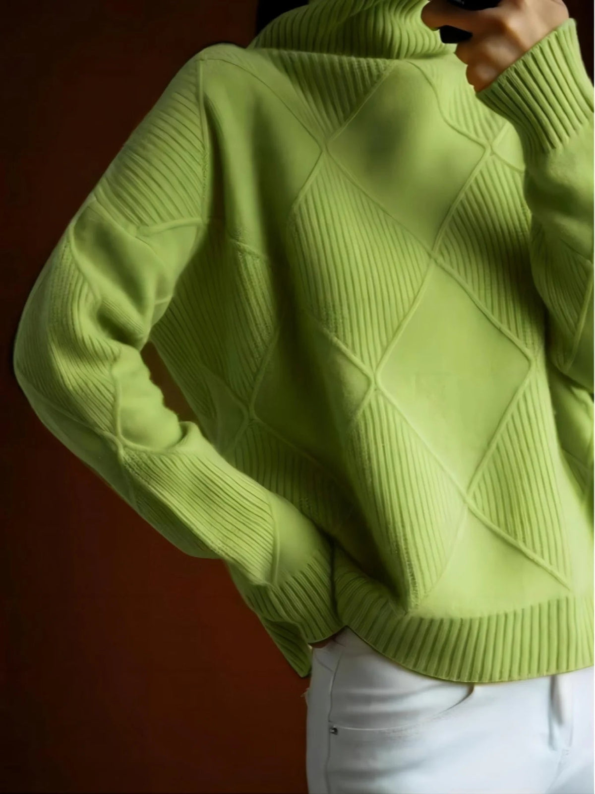 Women's Cable Knit Jumper with High Neck