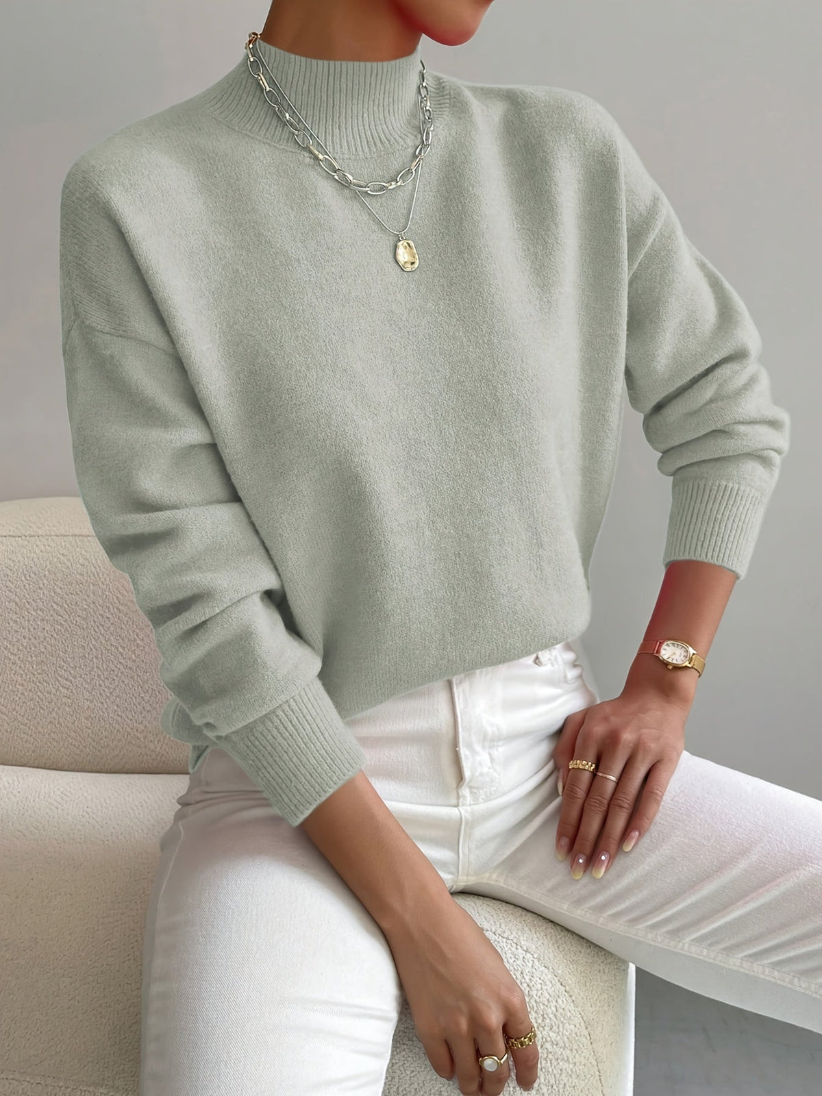 Women's High-Collar Ribbed Sweater