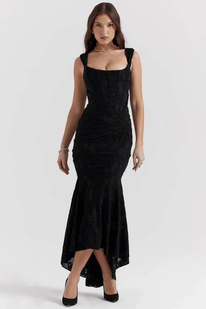 Maxi Dress Ladies Round Neck Long Sleeves Casual