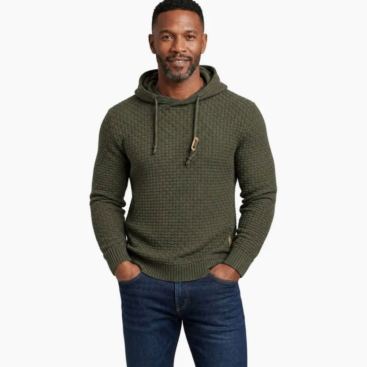 William | Men's Hooded Pullover Sweater with Basket Knit Design