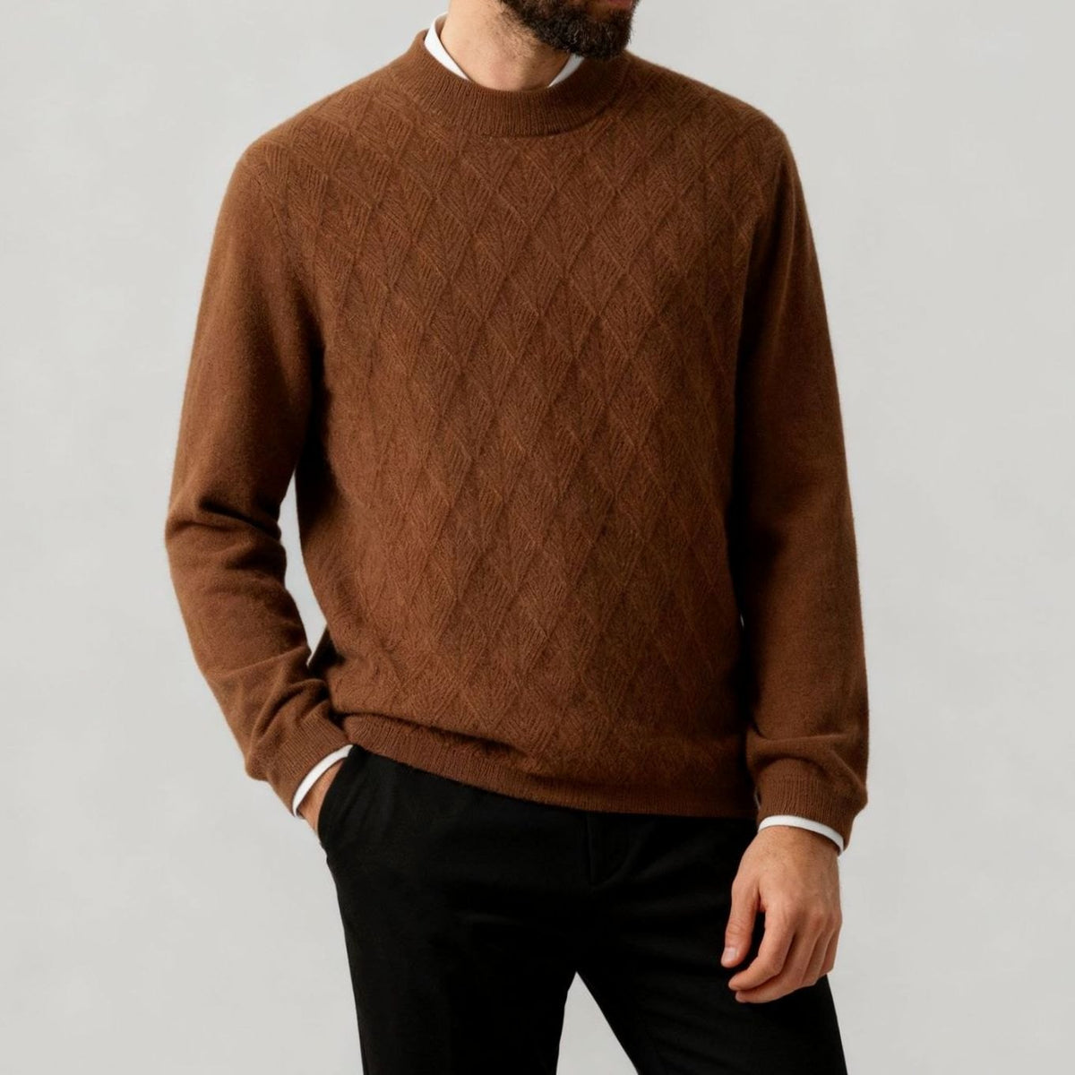 Caleb | Men's Knit Pullover Sweater with Diamond Texture and Mock Neck